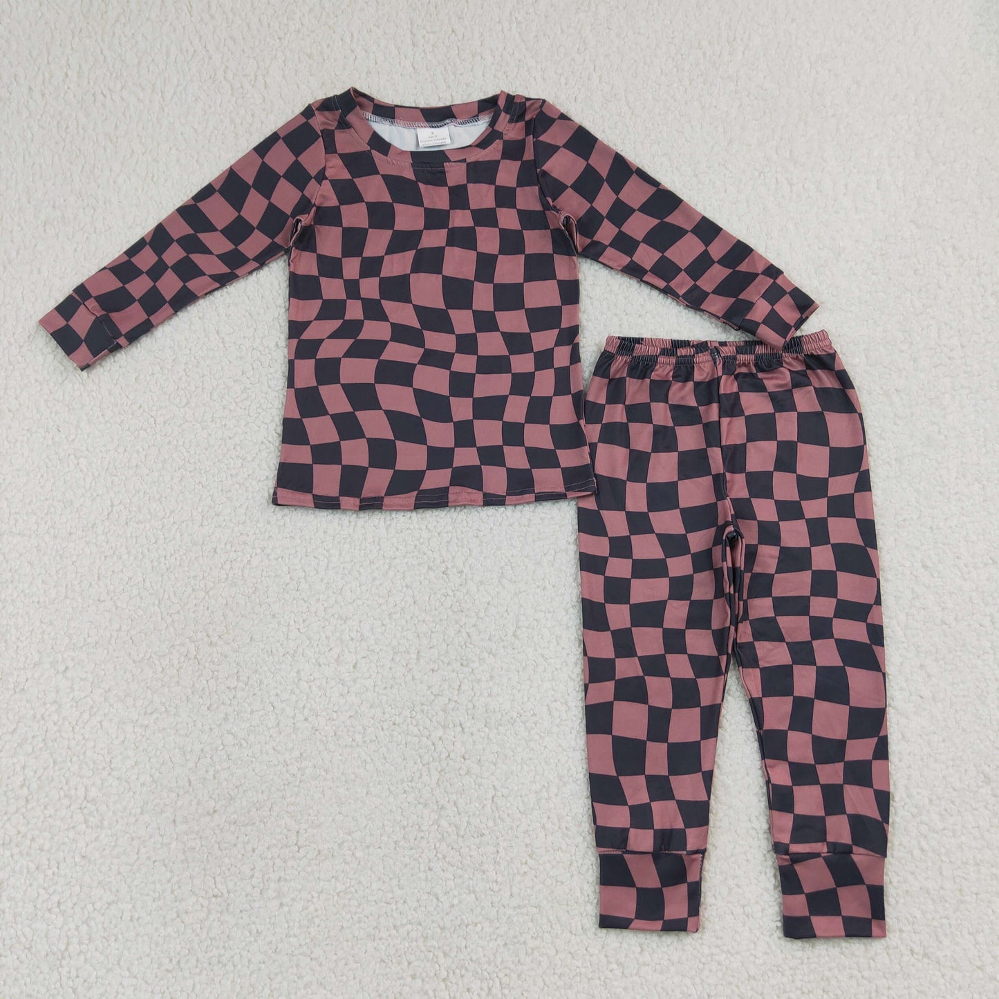 BLP1480 Brown Black Plaid Long-Sleeved Pants Boys Sets 202607 RTS