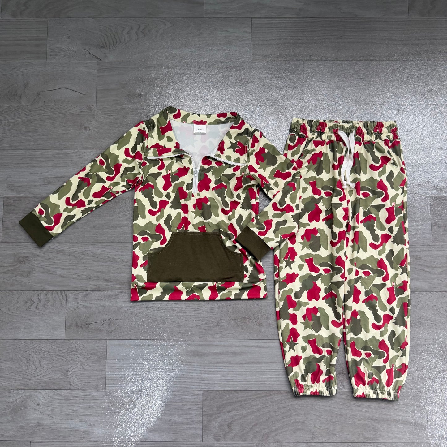 NO MOQ preorder BLP1193 Hunting Green Camouflage Zip Collar Long-Sleeved Pants Boys Sets 202607