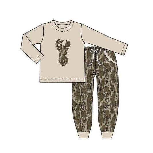 MOQ 5 PCS preorder BLP1491 Deer Hunting Camo Khaki Long Sleeve Pants Boys Sets 202606