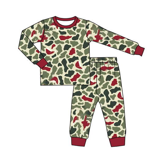 MOQ 5 PCS Preorder BLP1496 Red Green Camo Long-Sleeved Pants Boys Pajamas Sets 202607
