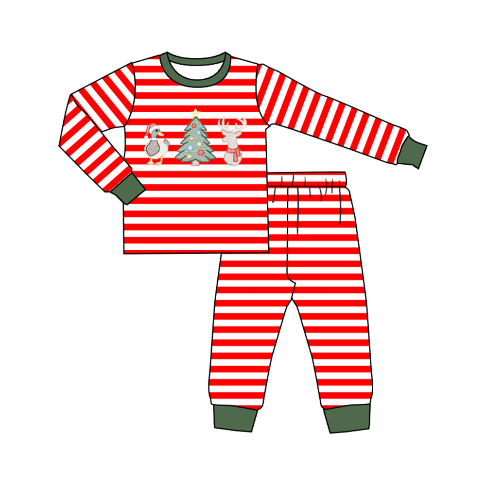 MOQ 5 PCS Preorder BLP1497 Christmas Santa Tree Deer Red Stripe Long-Sleeved Pants Boys Pajamas Sets 202607