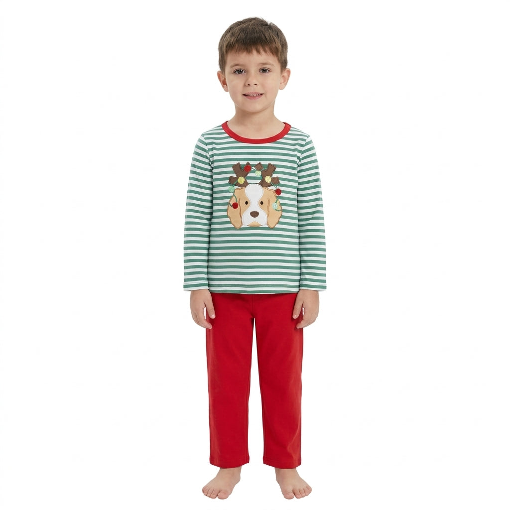 BLP1502 Embroidery Christmas Elk Stripe Boys Set 202609 RTS