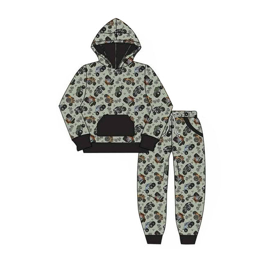 MOQ 5 PCS preorder BLP1511 Off-Road Vehicle Gray Green Hooded Long Sleeve Pants Boys Sets 202607