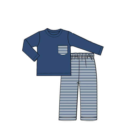 MOQ 5 PCS preorder BLP1512 Navy Stripe Pocket Long Sleeve Pants Boys Sets 202607