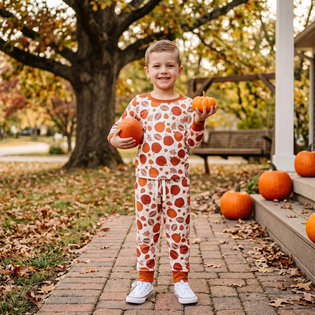 BLP1539 Pumpkin Football Boys Pajamas Outfits 202609 RTS
