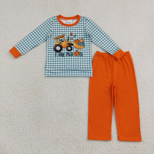 BLP1542 I Dig Fall Pumpkin Plaid Boys Set 202609 RTS