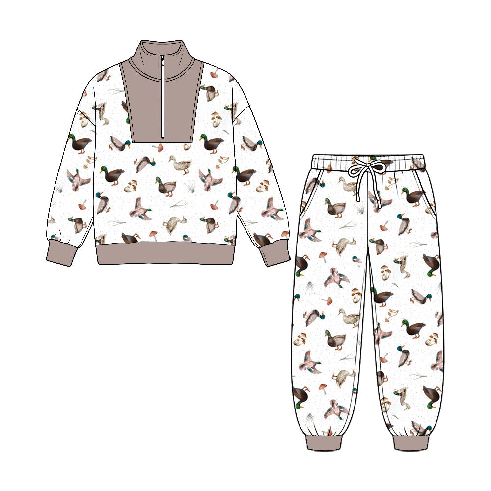 MOQ 5pcs BLP1587 pre-order toddler boy clothes mallard ducks boy winter zipper set-2026.8.25