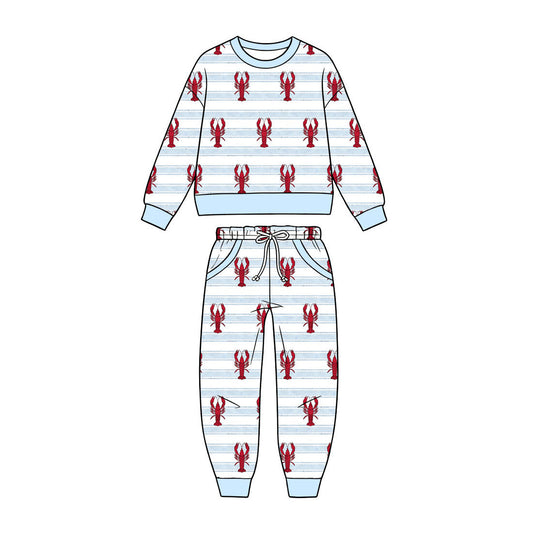 Preorder MOQ 5 pcs Each Style Mardi Gras Crawfish Pajamas Kids Matching Clothes