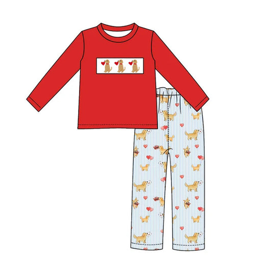 Preorder MOQ 5 pcs Each Style Valentine's Day Puppy Love Stripe Kids Matching Clothes