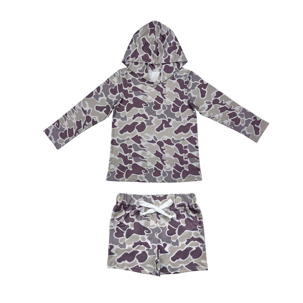 BLS0006 Gray Brown Camouflage Hooded Long-Sleeved Shorts Boys Set 202509 RTS