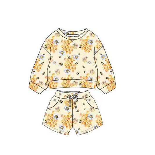 MOQ 5 preorder BLS0019 Honeycomb Pattern Beige Yellow Long Sleeve Shorts Boys Sets 202511