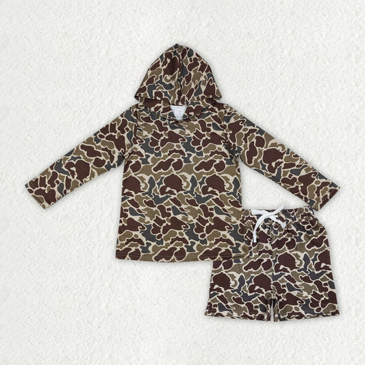 BLS0031 Brown Camouflage Hooded Long-Sleeved Shorts Boys Sets 202601 RTS