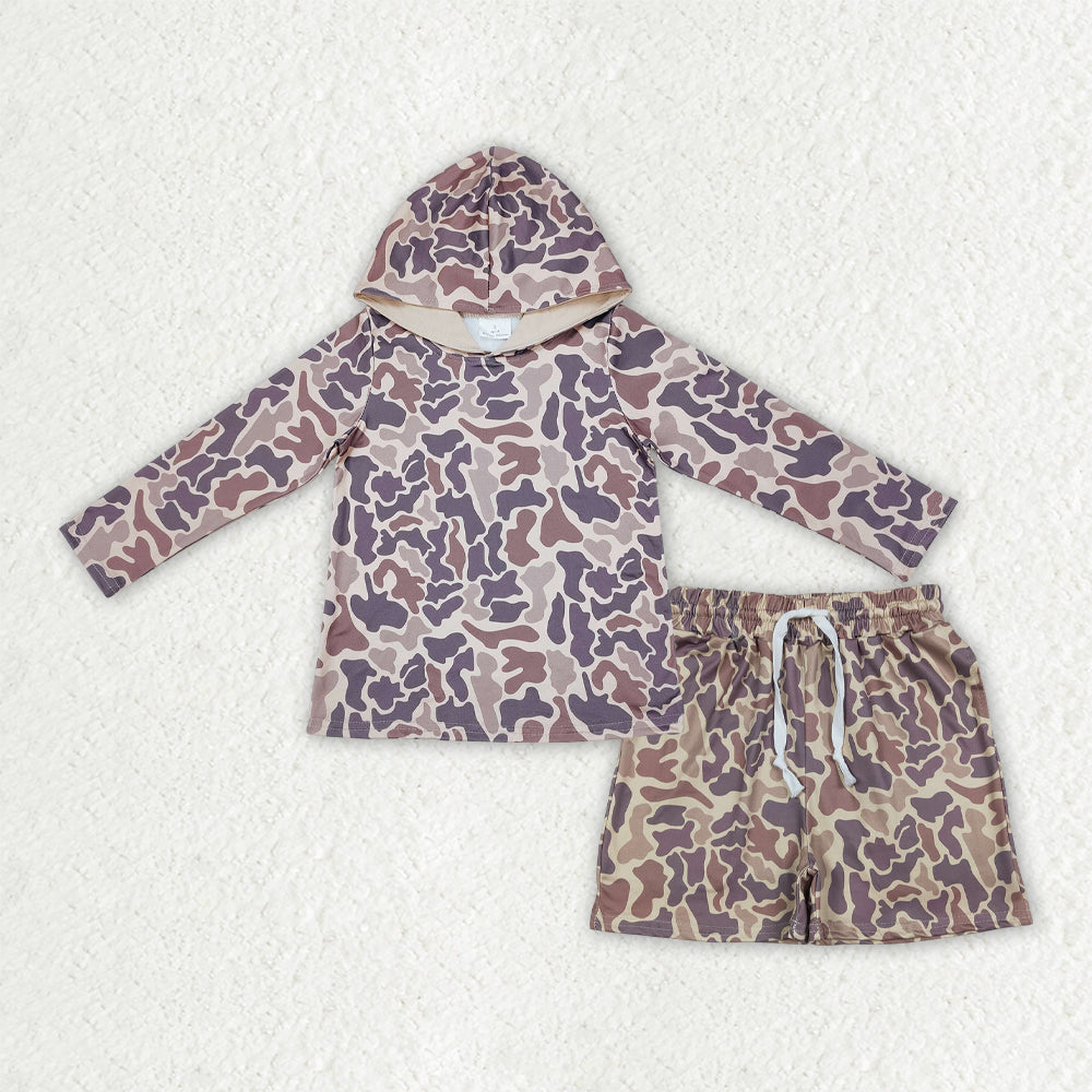 BLS0033 Brown Camouflage Hooded Long-Sleeved Shorts Boys Sets 202602 RTS