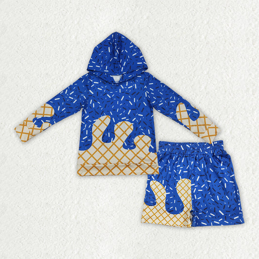 BLS0038 Blue Ice Cream Drip Hooded Long-Sleeved Shorts Boys Sets 202606 RTS