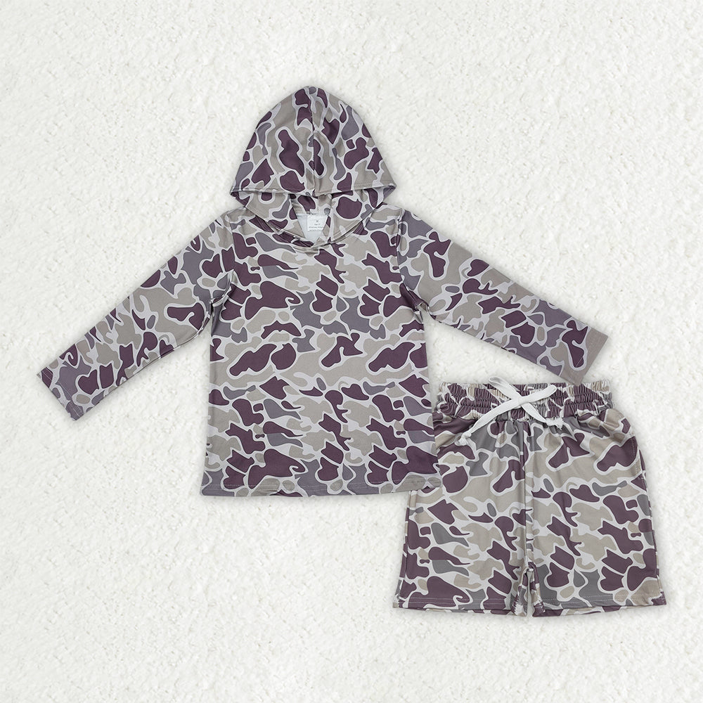 BLS0039 Gray Brown Camo Hooded Long-Sleeved Shorts Boys Sets 202606 RTS
