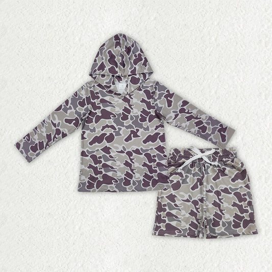 BLS0039 Gray Brown Camo Hooded Long-Sleeved Shorts Boys Sets 202606 RTS