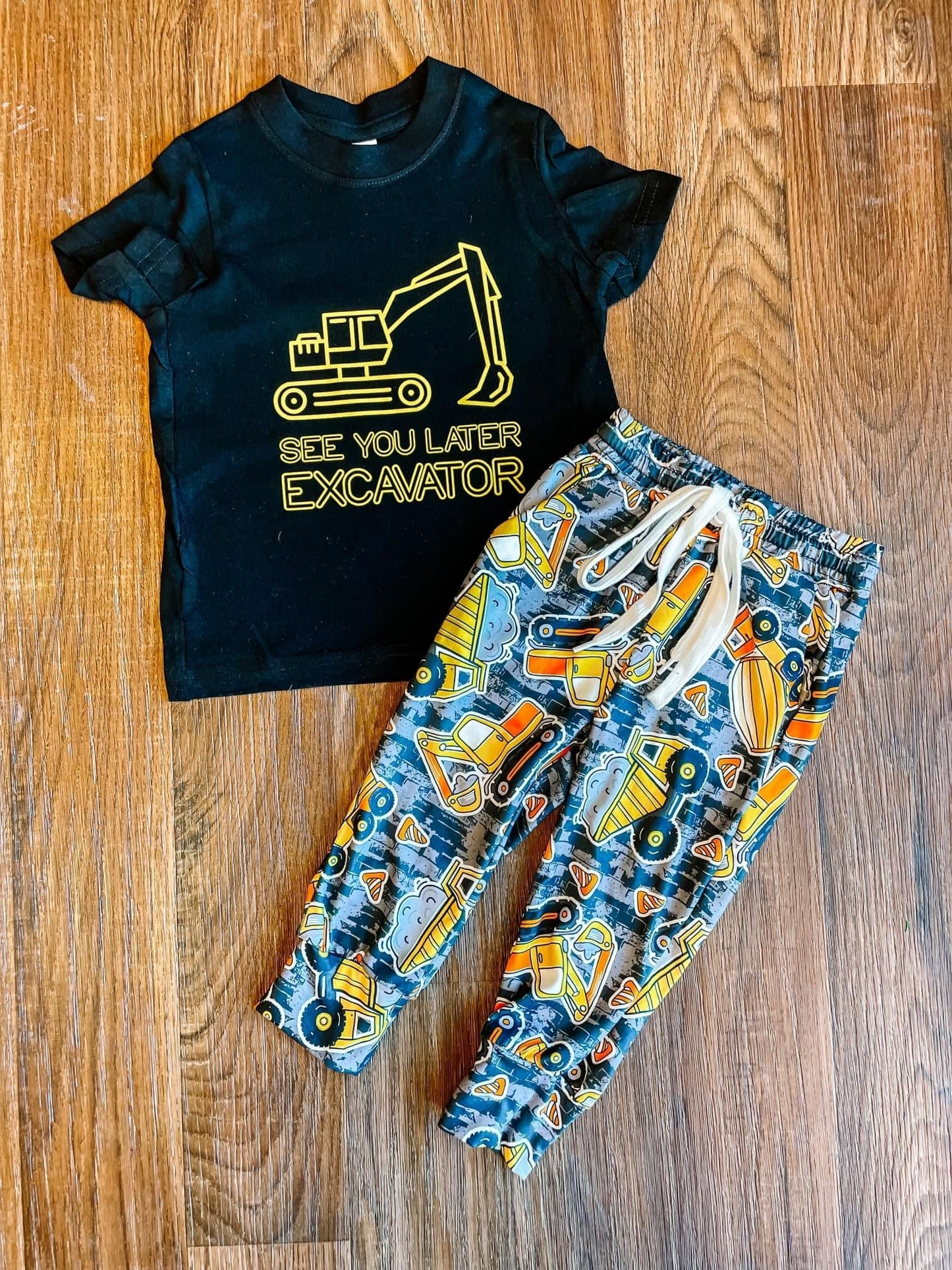 BSPO0132 Black See You Later Excavator Truck Boys Short Sleeve Pants Outfits