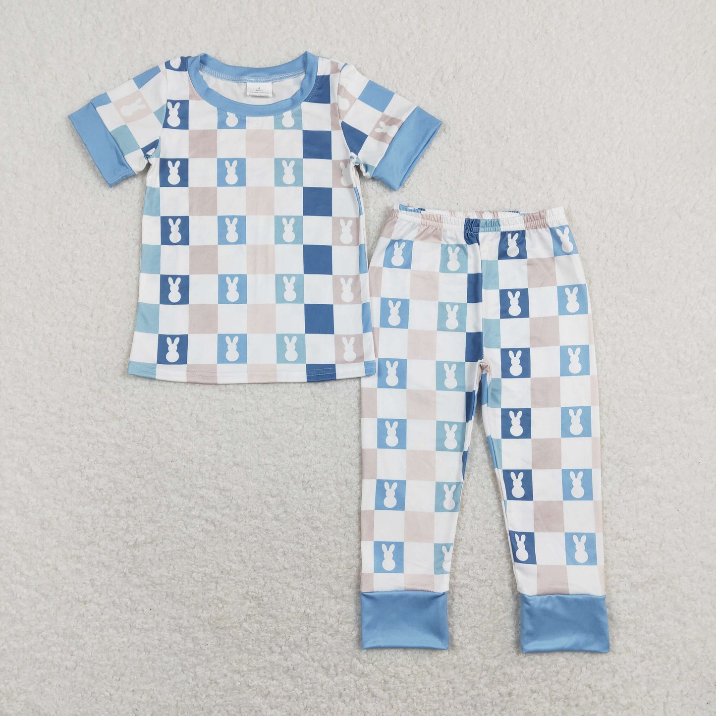 BSPO0318 Bunny Blue Plaid Short Sleeve Pants Boys Sets RTS 202507