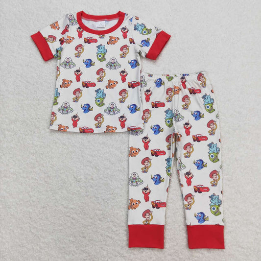 BSPO0322 Red Cartoon short sleeve top pants Boys boutique outfit 202501