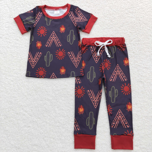 BSPO0326 Cactus Red Brown Short Sleeve Pants Boys Outfits RTS 202508
