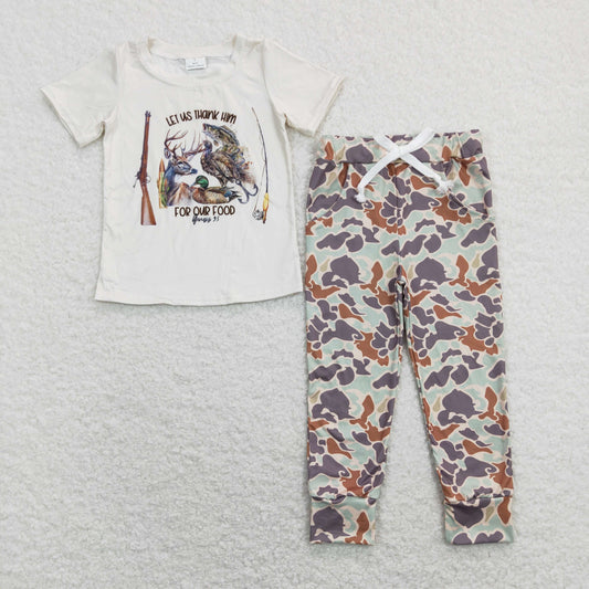 BSPO0340 Deer Duck Hunting Camouflage White Short Sleeve Pants Boys Sets RTS 202507