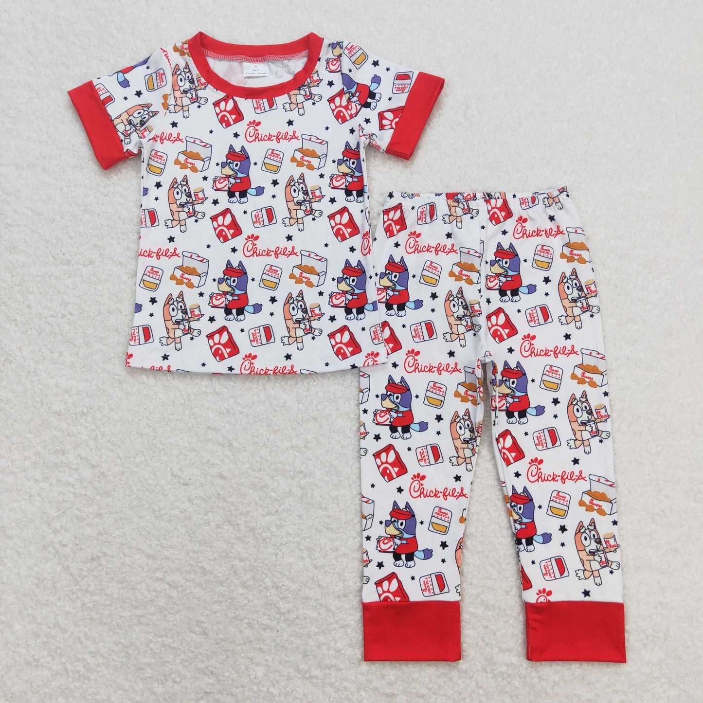 BSPO0347 Cartoon Bluey Red Short Sleeve Pants Boys Outfits RTS 202508