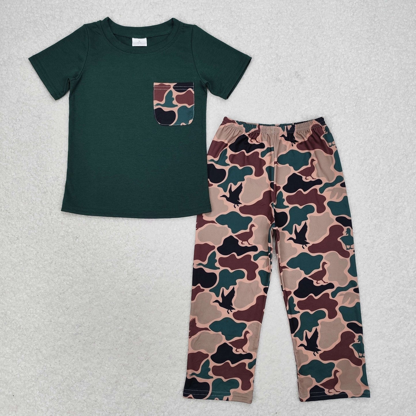 BSPO0413 Duck camouflage pocket army green short-sleeved pant suit toddler boys clothing sets