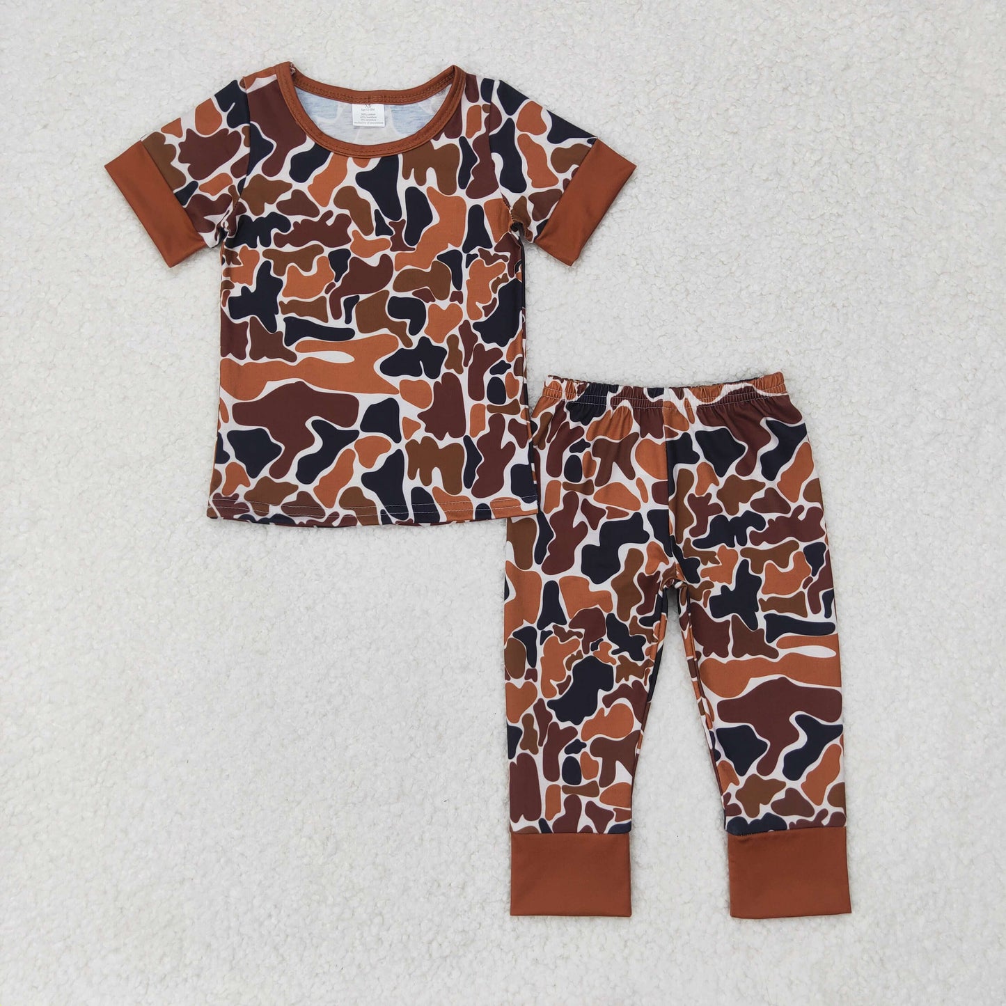 BSPO0439 Casual Cotton Modal Pajama Set Brown Camouflage Beige with Animal Pattern Short Sleeved Pant and Jacket No MOQ
