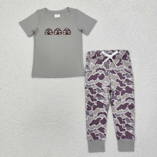 BSPO0482 Thanksgiving Turkey Grey Camouflage Short Sleeve Pants Boys Set High Quality Wholesale RTS 202509