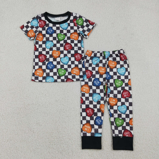 BSPO0490 i am letter love plaid short-sleeved trousers pajama set 202512 RTS