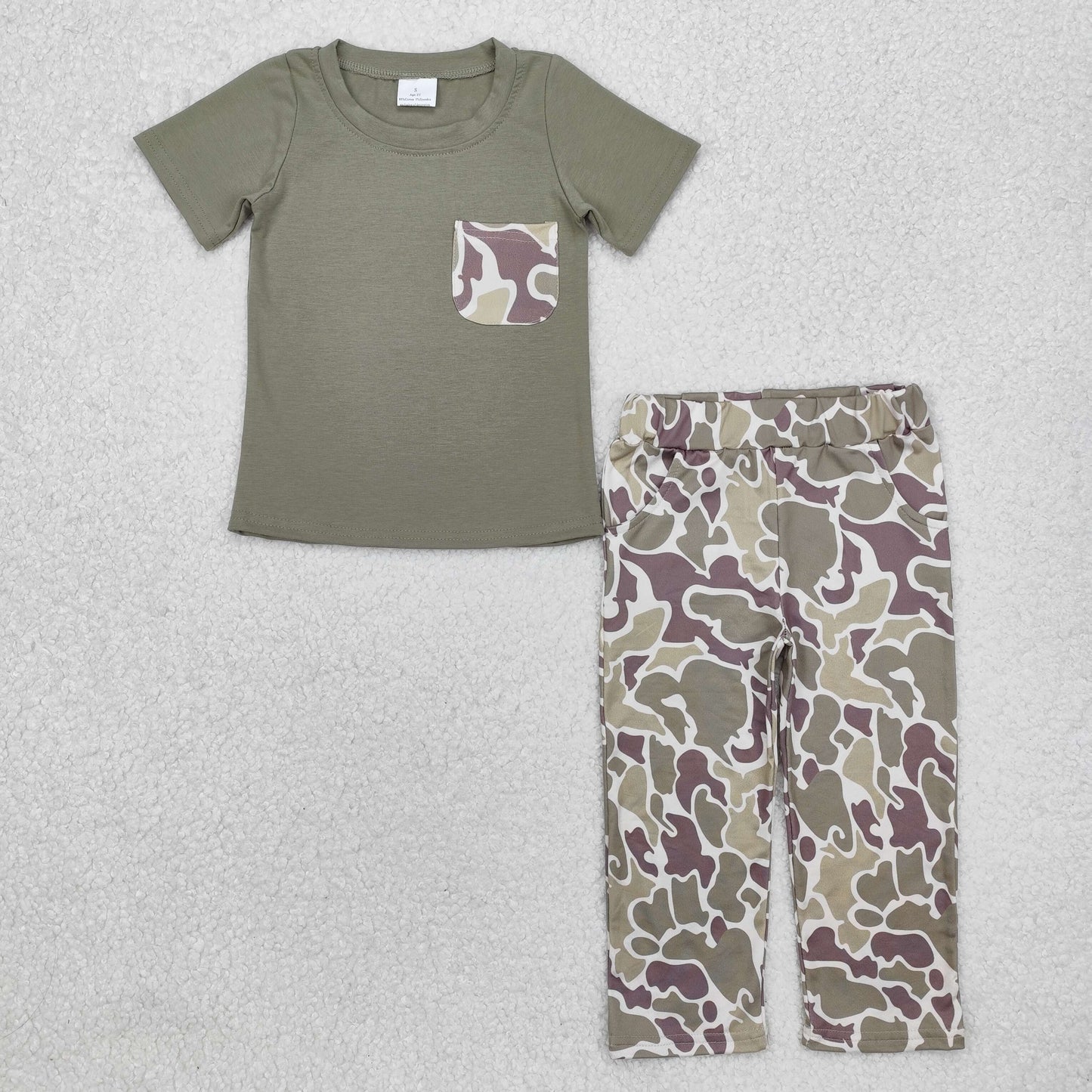 BSPO0521 Easter outfit sets Green camo short sleeve top  pants sets with pocket summer outfit RTS 202412