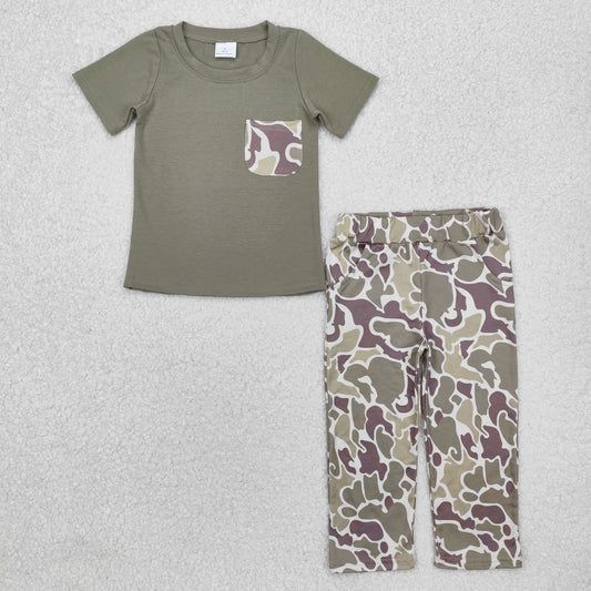 BSPO0521 Easter outfit sets Green camo short sleeve top  pants sets with pocket summer outfit RTS 202412
