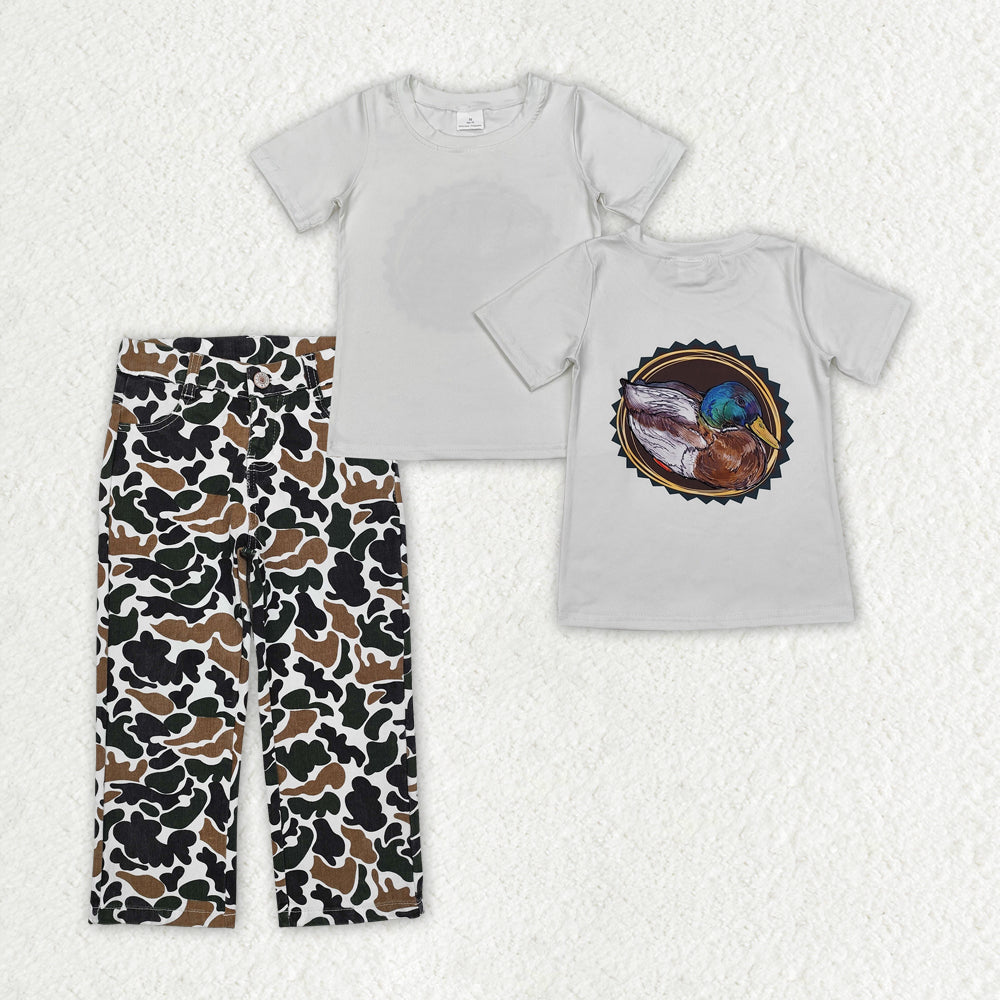 BSPO0550 White Short Sleeve Shirts hunting duck pattern green camouflage Denim Pants summer outfit RTS 202412