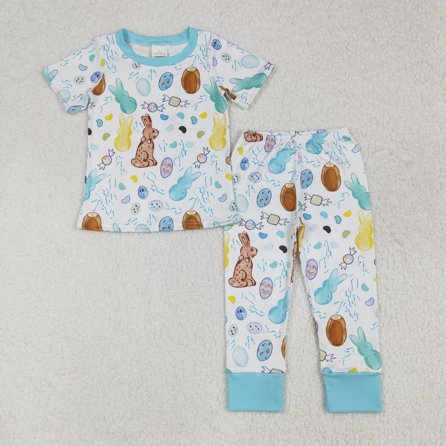 BSPO0557 Easter boutique bunnies eggs Light Blue short sleeve top pants set Boys Boutique outfit 202502 RTS