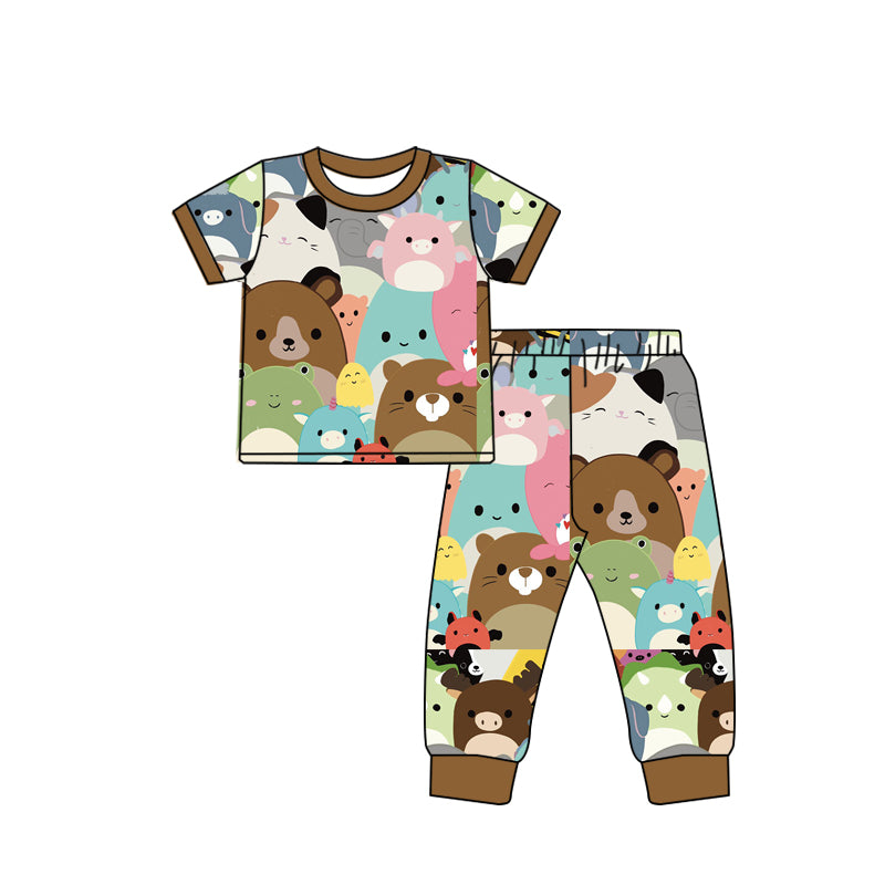 preorder BSPO0560 brown cartoon animal pattern short sleeve top pants set Boys Boutique Summer outfit 202502