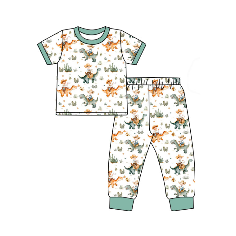 preorder BSPO0562 dinosaur cactus blue green short sleeve top pants set Boys Boutique outfit 202504