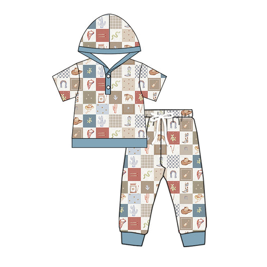 preorder BSPO0563 rodeo fashion boots cactus blue green hoodie short sleeve top pants set Boys Boutique outfit 202504