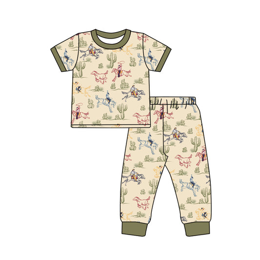 preorder BSPO0564 horse cactus green short sleeve top pants pajamas set Boys Boutique outfit 202504