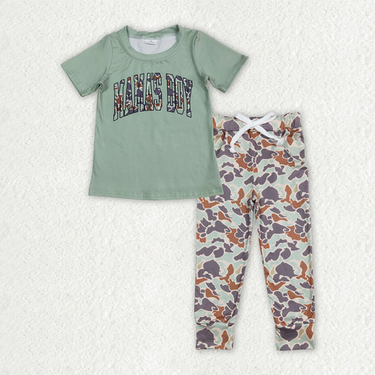BSPO0575 mama's boy camo green short sleeve pants set boys boutique outfit 202505 RTS