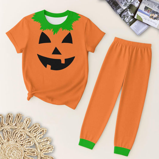preorder  BSPO0579 Halloween Pumpkin Boys Orange Short Sleeve Pants Pajamas Set 202507