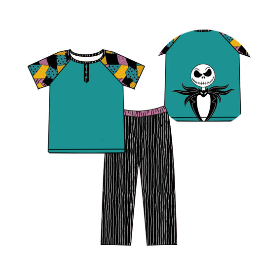 preorder  BSPO0580 Halloween Ghost Blue Green Long Sleeve Stripe Pants Boys Set 202507
