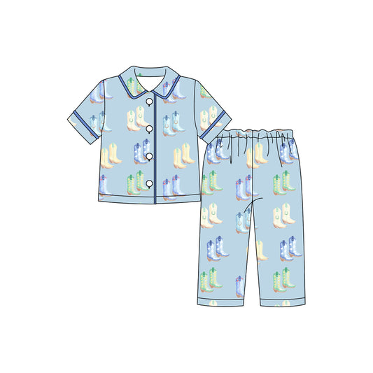 MOQ 8 preorder BSPO0591 Cowboy Boots Button Polo Short-Sleeved Pants Boys Pajamas Set 202509(
