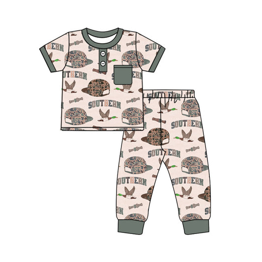 MOQ 8 preorder BSPO0597 Duck Hunting Short Sleeve Top Pant Boys Set 202509