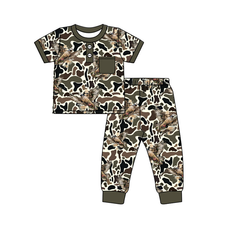 MOQ 8 preorder BSPO0598 Duck Hunting Camo Short Sleeve Top Pant Boys Set 202509