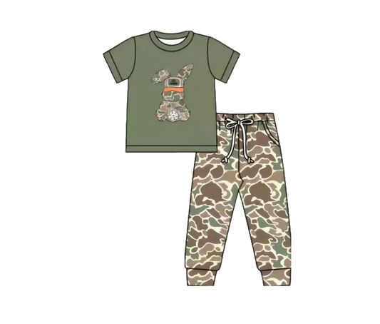 MOQ 8 preorder BSPO0608 Easter Bunny Camouflage Short Sleeve Top Pant Boys Set 202510