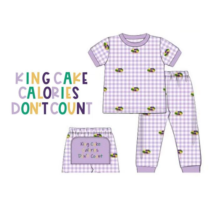 MOQ 5 preorder BSPO0630 Mardi Gras Donut Purple Plaid Short Sleeve Pants Boys Pajama Set 202510