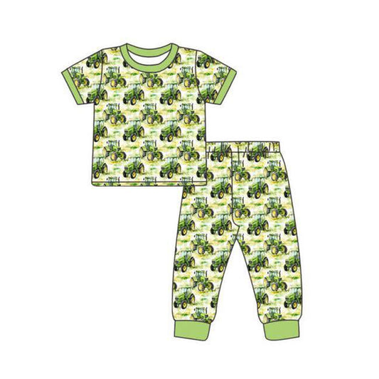 MOQ 5 preorder BSPO0631 Farm Trucks Green Short Sleeve Pants Boys Pajama Set 202511