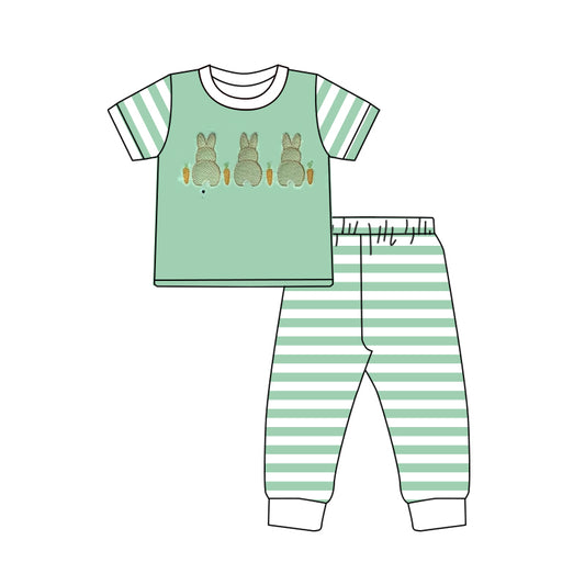 MOQ 5 PCS preorder BSPO0648 Easter Bunny Green Stripe Short Sleeve Pants Boys Sets 202512
