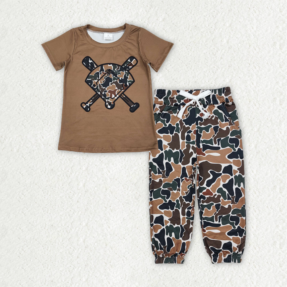 BSPO0652 Baseball Field Brown Green Camouflage Short-Sleeved Pants Boys Sets 202512 RTS