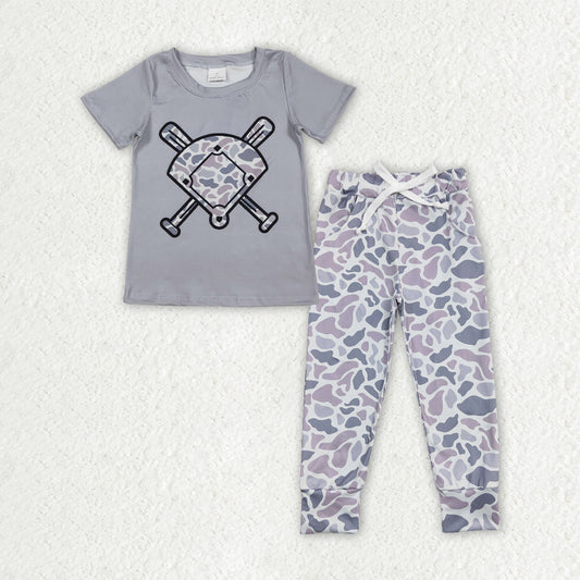 BSPO0656 Baseball Field Gray Blue Camouflage Short-Sleeved Joggers Pants Boys Sets 202512 RTS